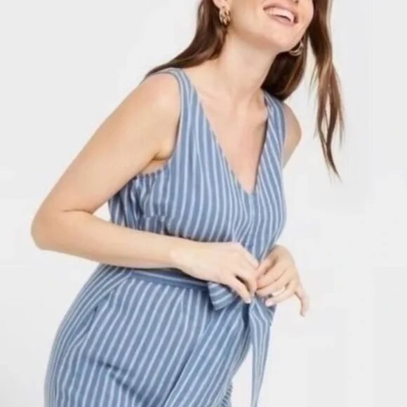 NEW The Nines by HATCH Sleeveless Tie Maternity Jumpsuit Navy Blue Striped XS - Picture 3 of 7